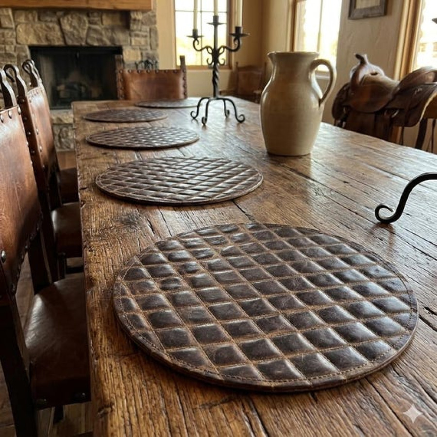 Luxury Genuine Leather Round Placemat | Handcrafted Leather Table Mat 4