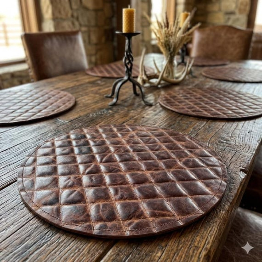 Luxury Genuine Leather Round Placemat | Handcrafted Leather Table Mat 5