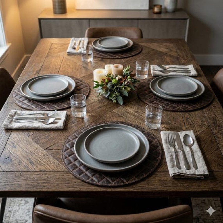 Luxury Genuine Leather Round Placemat | Handcrafted Leather Table Mat 7