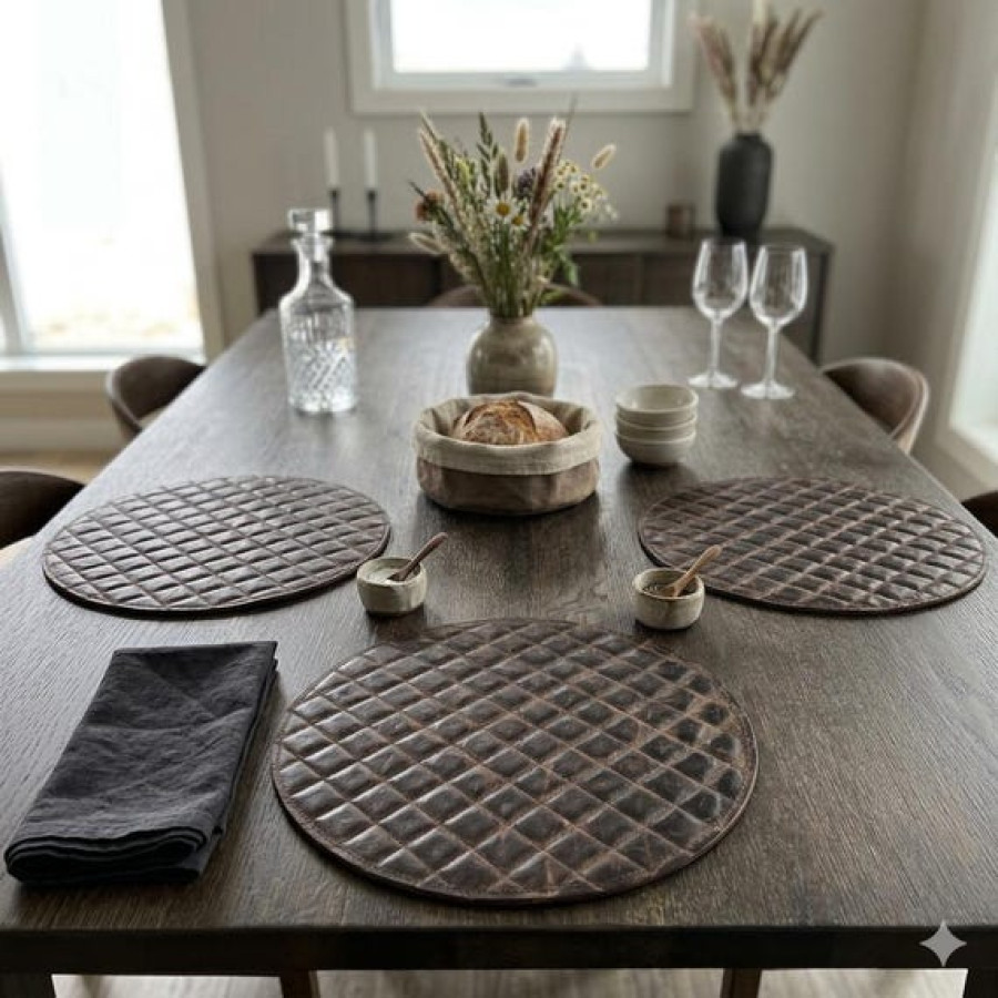 Luxury Genuine Leather Round Placemat | Handcrafted Leather Table Mat 9