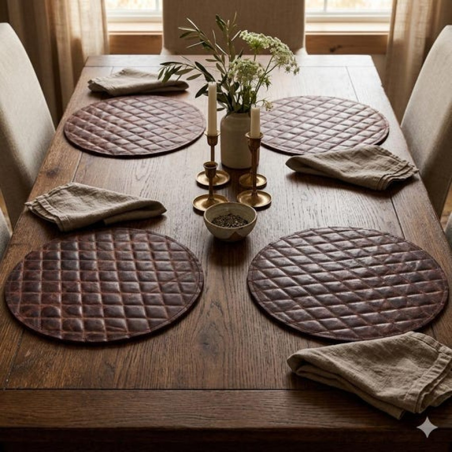Luxury Genuine Leather Round Placemat | Handcrafted Leather Table Mat 11