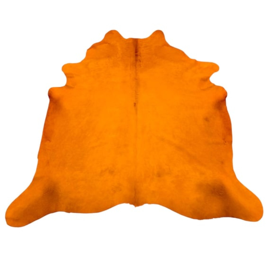 Orange Dyed Cowhide Rug | Genuine Hair On Hide, Vibrant Decor (7'6" x 8'0")