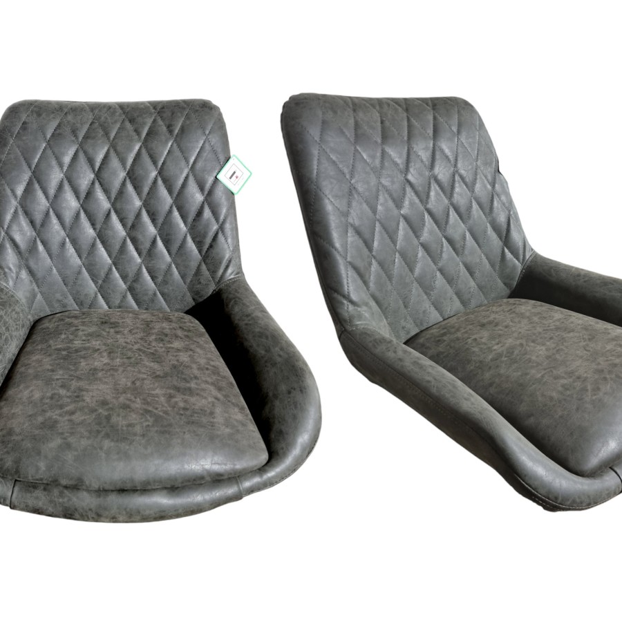 Replacement bar stool seat for gas lift stool base (SOLD INDIVIDUALLY) - In distressed diamond quilted grey faux leather 0