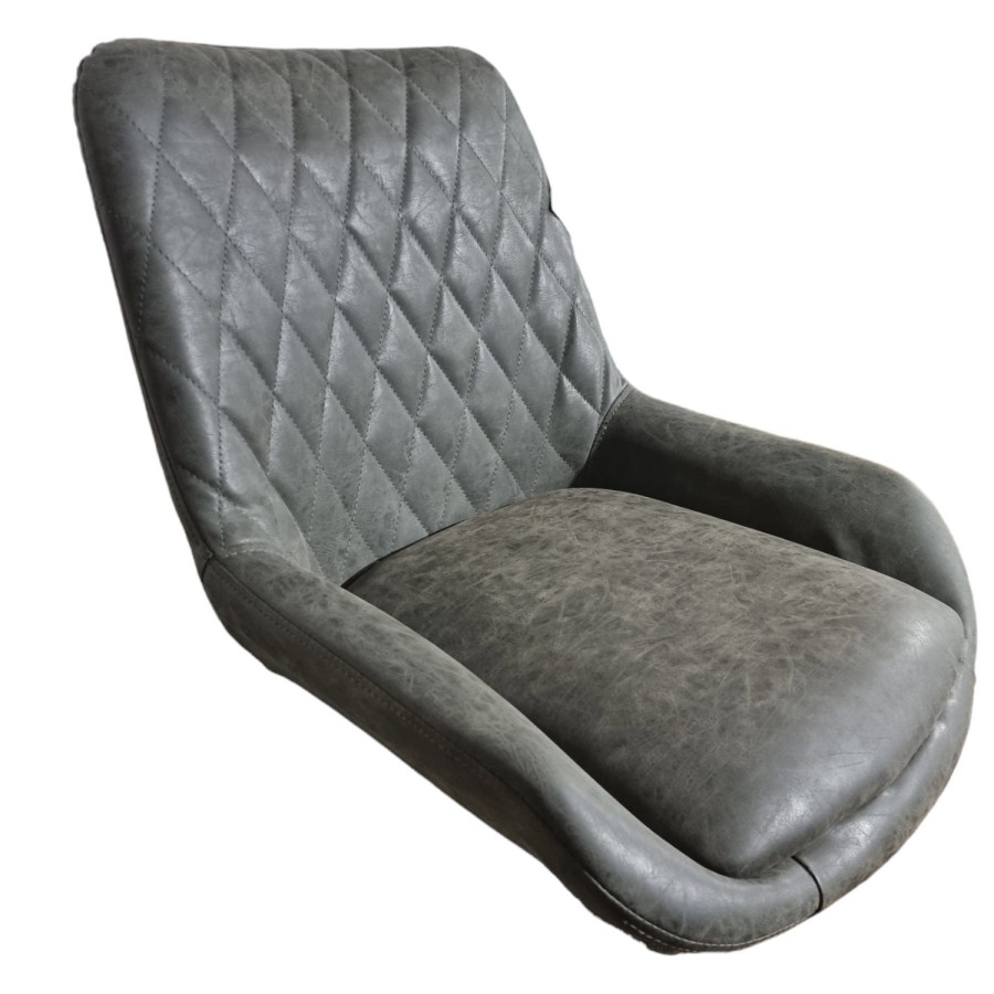 Replacement bar stool seat for gas lift stool base (SOLD INDIVIDUALLY) - In distressed diamond quilted grey faux leather 3