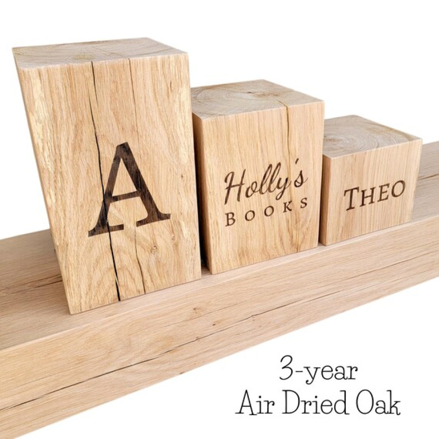 Premium Solid Oak Customized Bookends - Laser Engraved With Your Text or Logo 1