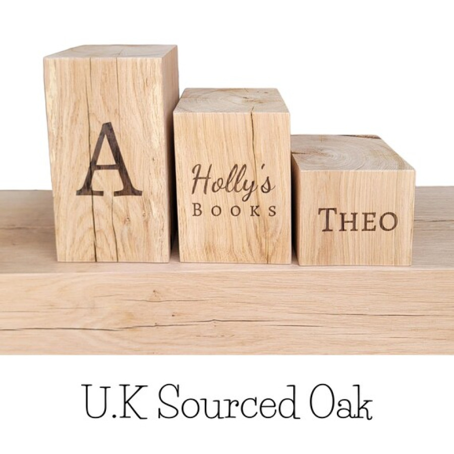 Premium Solid Oak Customized Bookends - Laser Engraved With Your Text or Logo 5