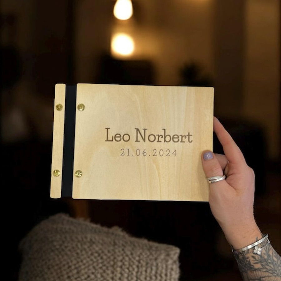Personalised Wooden Scrapbook or Guest Book – Custom Engraved Pine Ply Cover – Travel Journal, Wedding Guestbook, Memory Album 0