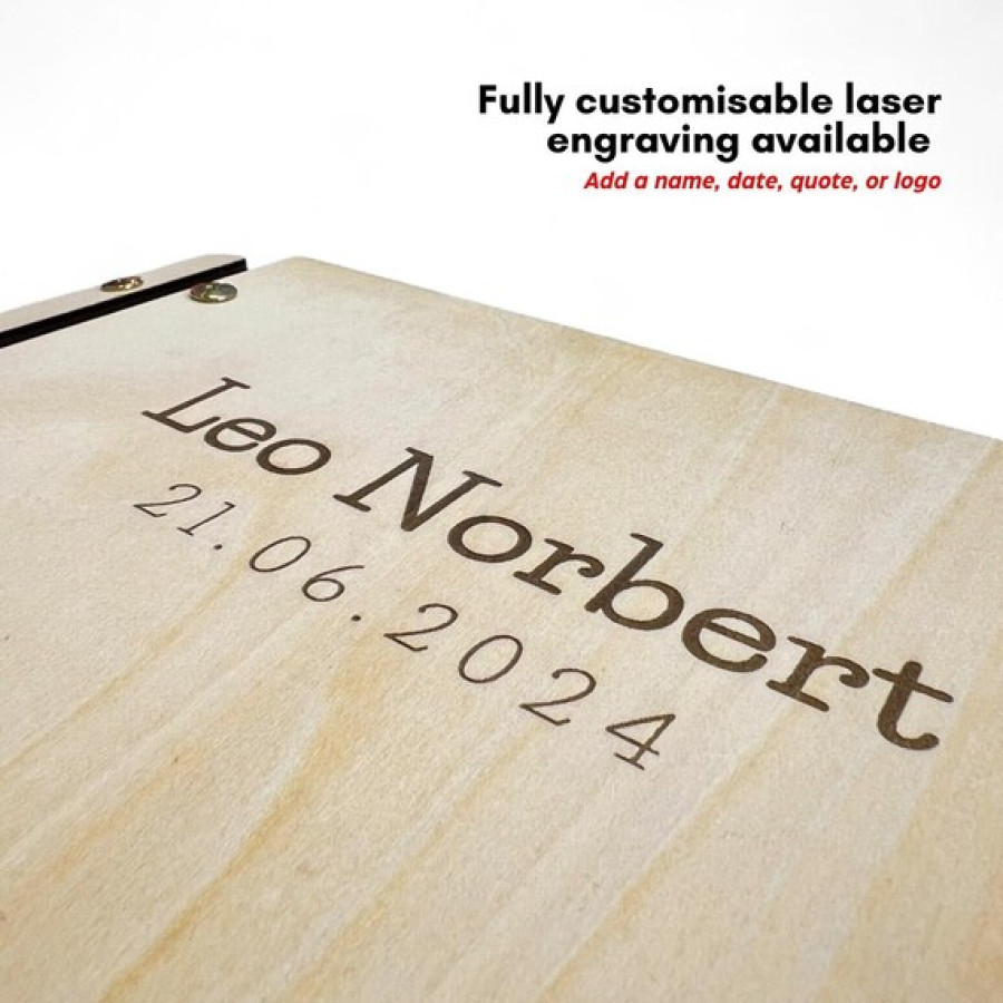 Personalised Wooden Scrapbook or Guest Book – Custom Engraved Pine Ply Cover – Travel Journal, Wedding Guestbook, Memory Album 2