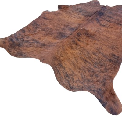 Medium - Large sized brindle and white Genuine Cowhide Rug |  Cowhide rug with a brindle pattern