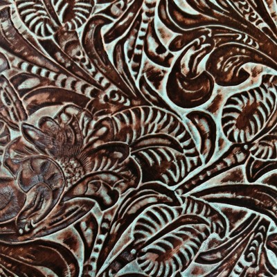 Genuine embossed leather | Floral pattern | Turquoise & Brown - Various sizes