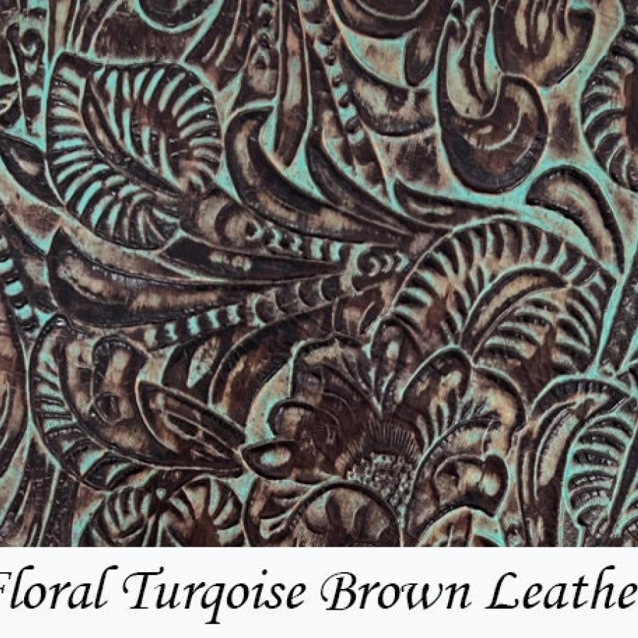Genuine embossed leather | Floral pattern | Turquoise & Brown - Various sizes 1