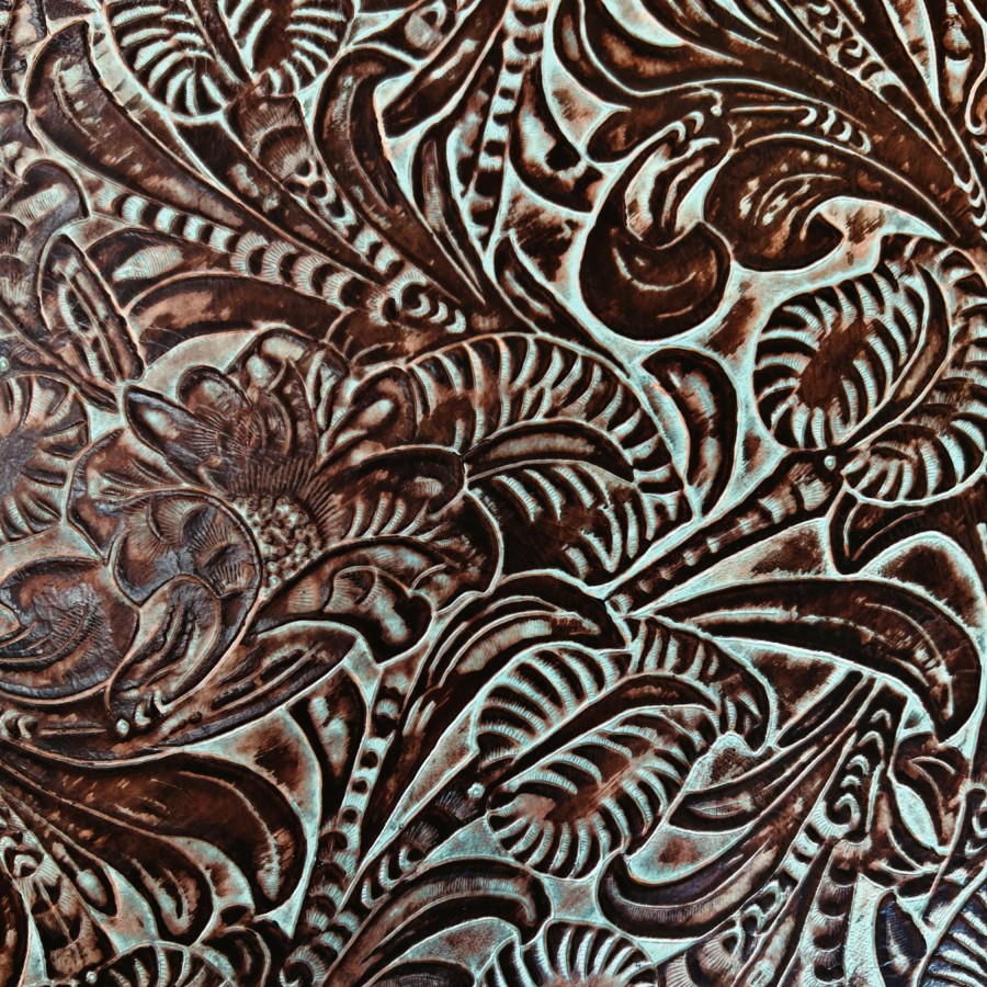 Genuine embossed leather | Floral pattern | Turquoise & Brown - Various sizes 2