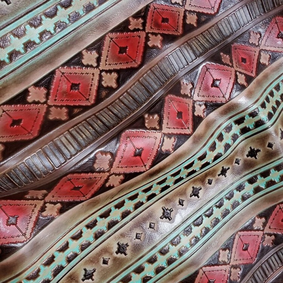 Genuine embossed Aztec leather | Navajo Turquoise and red  |  Various sizes available 1