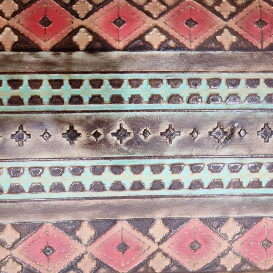 Genuine embossed Aztec leather | Navajo Turquoise and red  |  Various sizes available 3