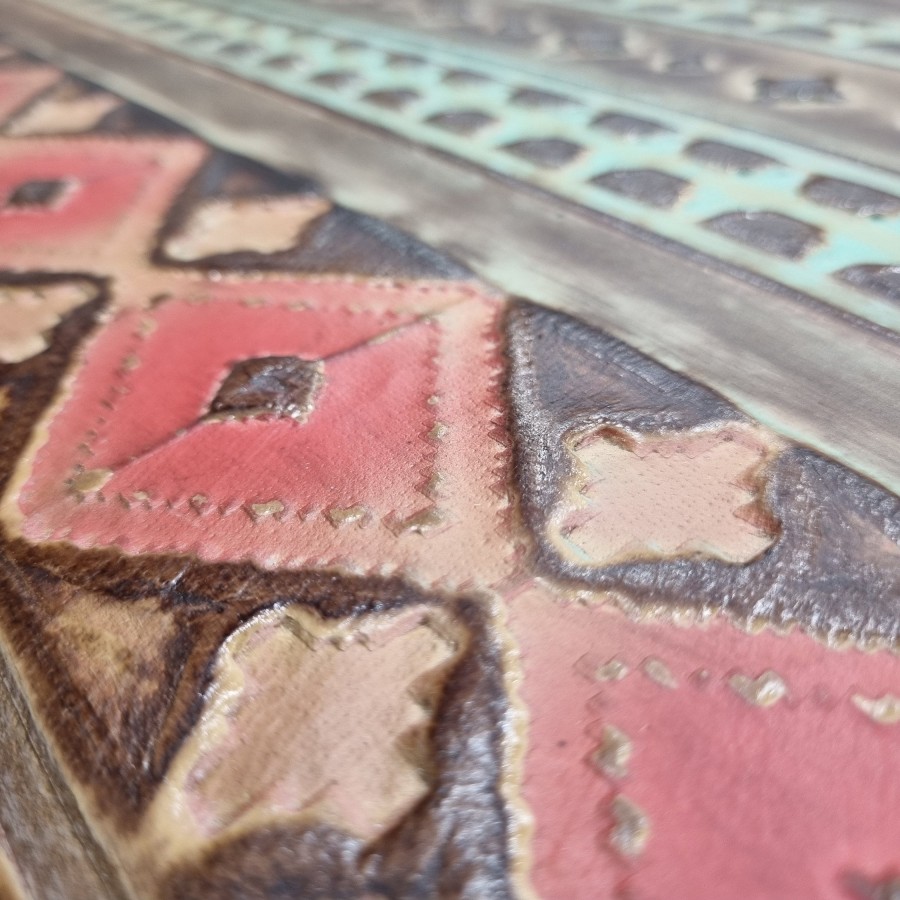 Genuine embossed Aztec leather | Navajo Turquoise and red  |  Various sizes available 4