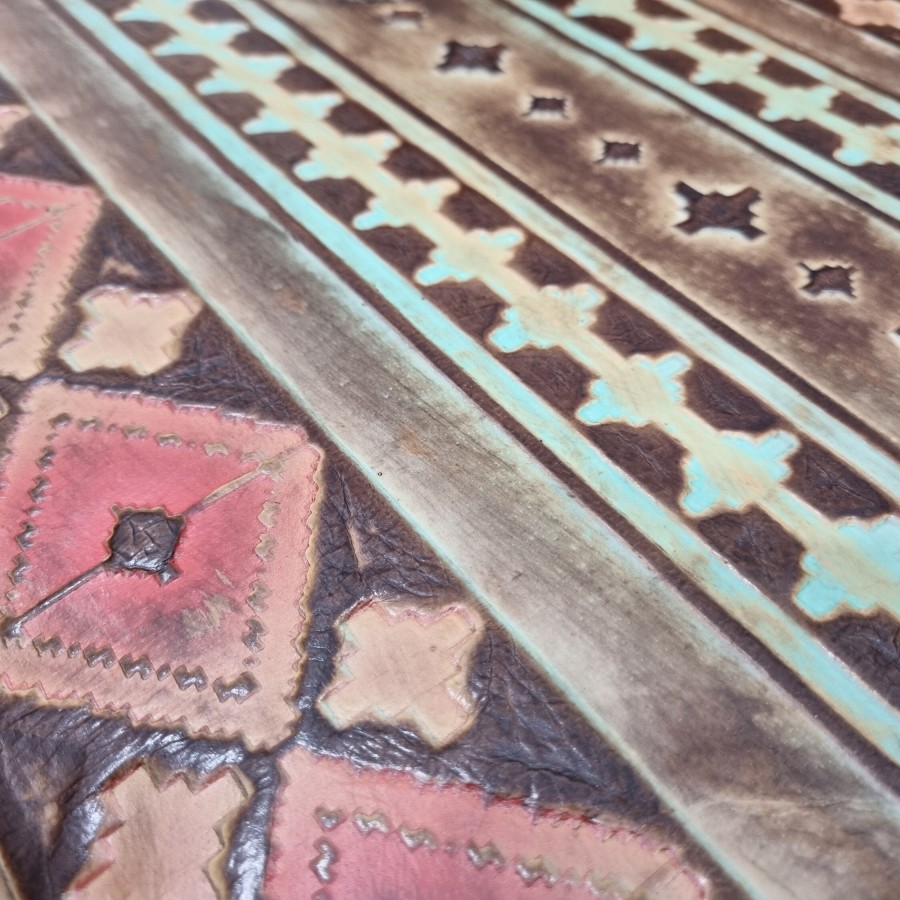 Genuine embossed Aztec leather | Navajo Turquoise and red  |  Various sizes available 5