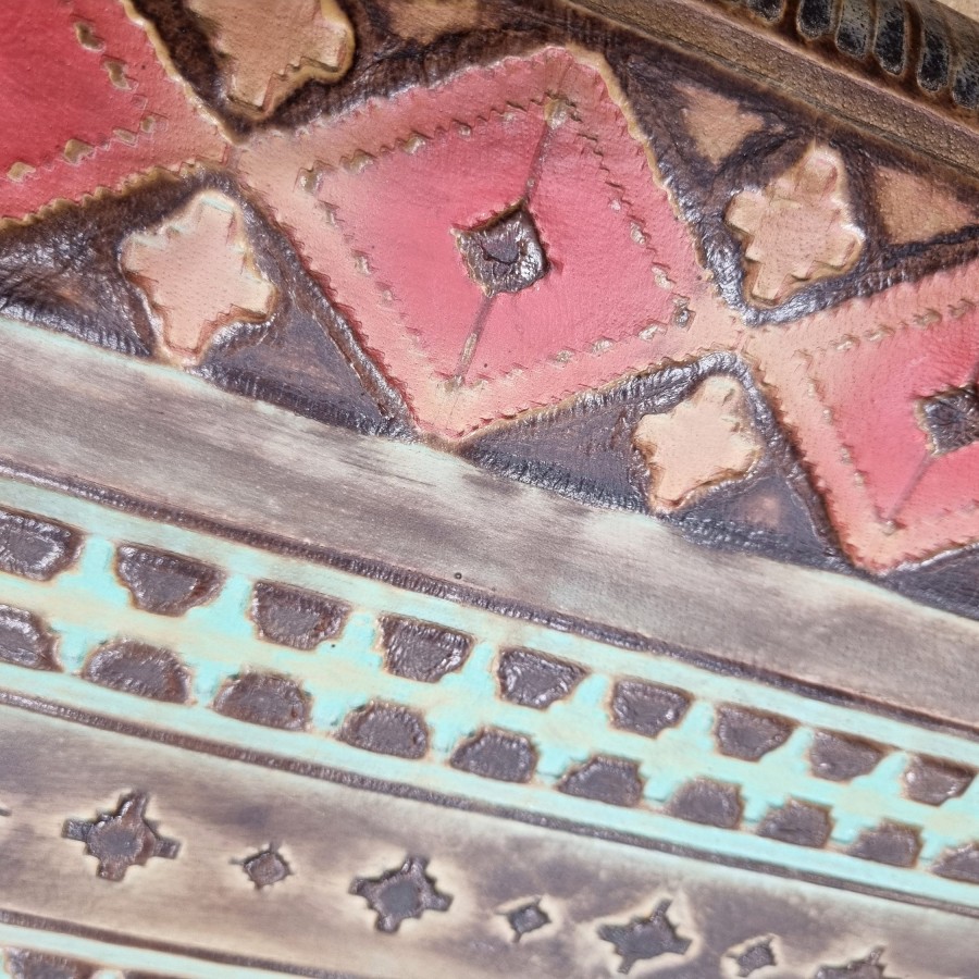 Genuine embossed Aztec leather | Navajo Turquoise and red  |  Various sizes available 6