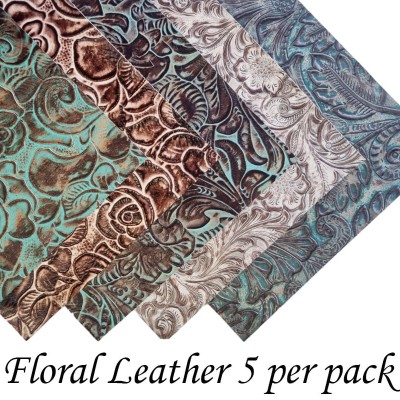 5 PIECES per pack ! Genuine Floral Embossed Leather Pieces 8x8" (20x20cm) - Perfect for Arts and Crafts - VARIOUS colours available