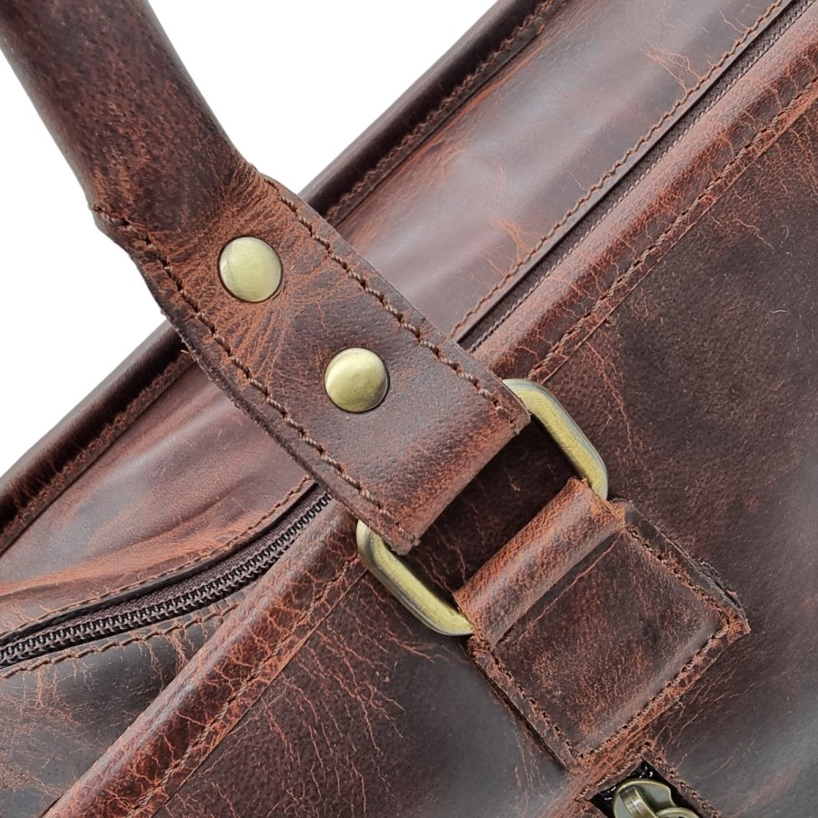 Western style zipper tote bag with Genuine Cowhide and Tooled Leather 2