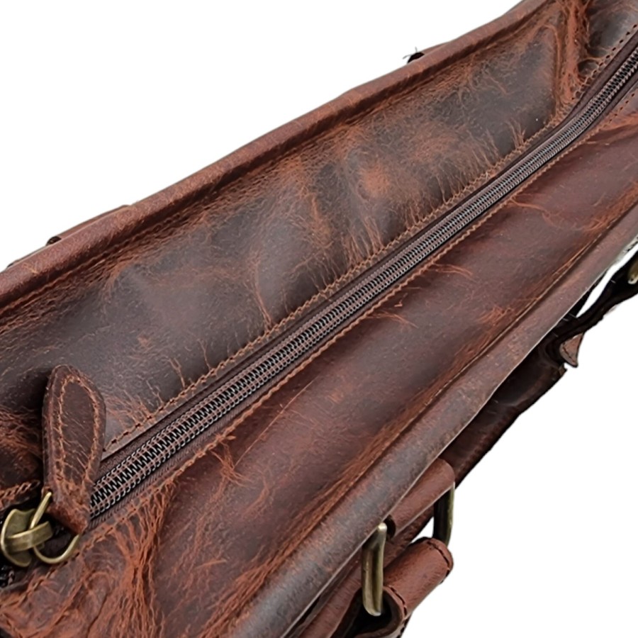 Western style zipper tote bag with Genuine Cowhide and Tooled Leather 7