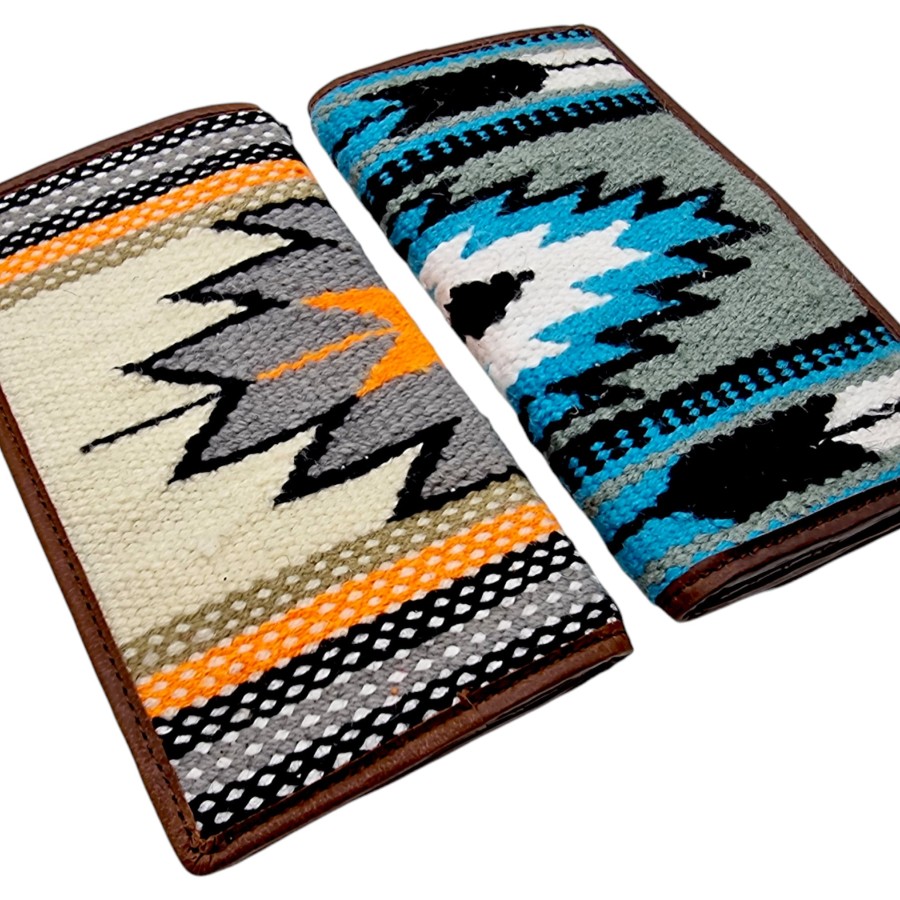 Southwestern Aztec style wool & tooled Genuine Leather trim wallet / clutch 3