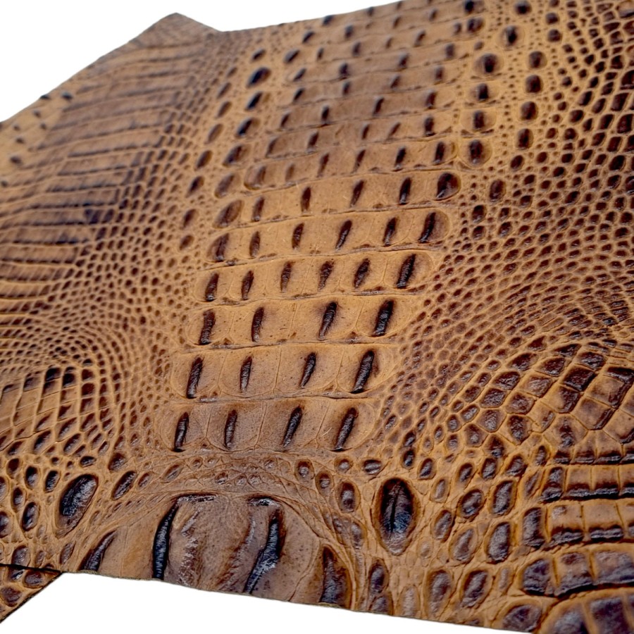 Genuine leather | embossed crocodile 'look' leather | Tan crocodile croc embossed cowhide leather  |  Croc Saddle 4