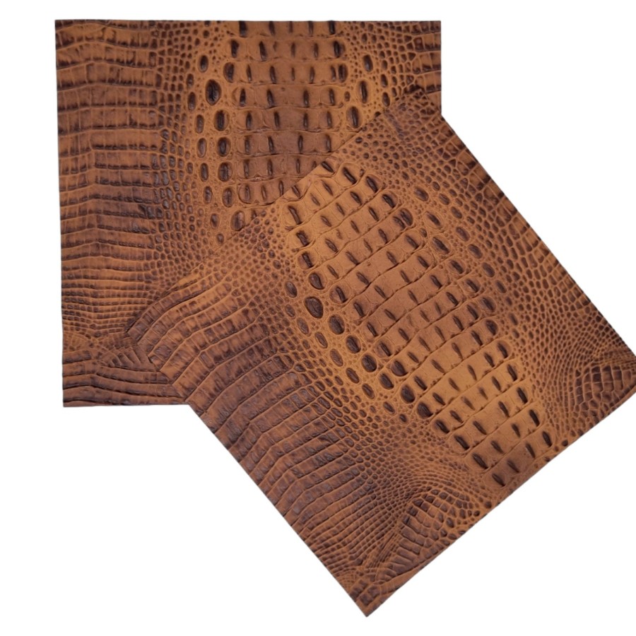 Genuine leather | embossed crocodile 'look' leather | Tan crocodile croc embossed cowhide leather  |  Croc Saddle 5