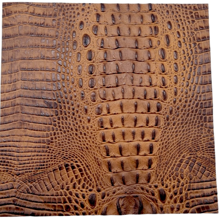 Genuine leather | embossed crocodile 'look' leather | Tan crocodile croc embossed cowhide leather  |  Croc Saddle 7
