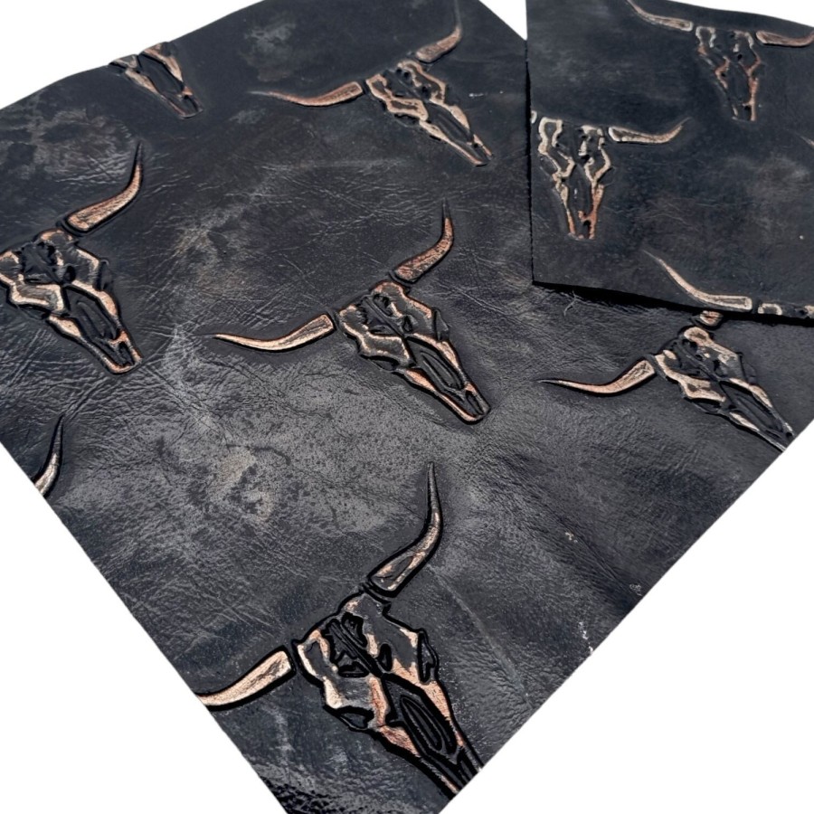 Genuine embossed leather | TEXAS Long Horn | Black and copper pieces / sheets | Various sizes available
