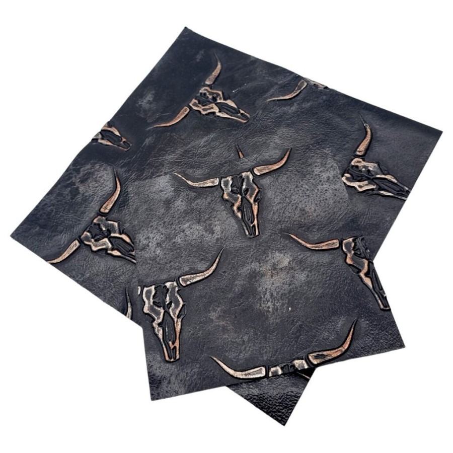 Genuine embossed leather | TEXAS Long Horn | Black and copper pieces / sheets | Various sizes available 1