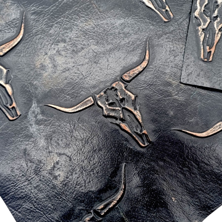 Genuine embossed leather | TEXAS Long Horn | Black and copper pieces / sheets | Various sizes available 2
