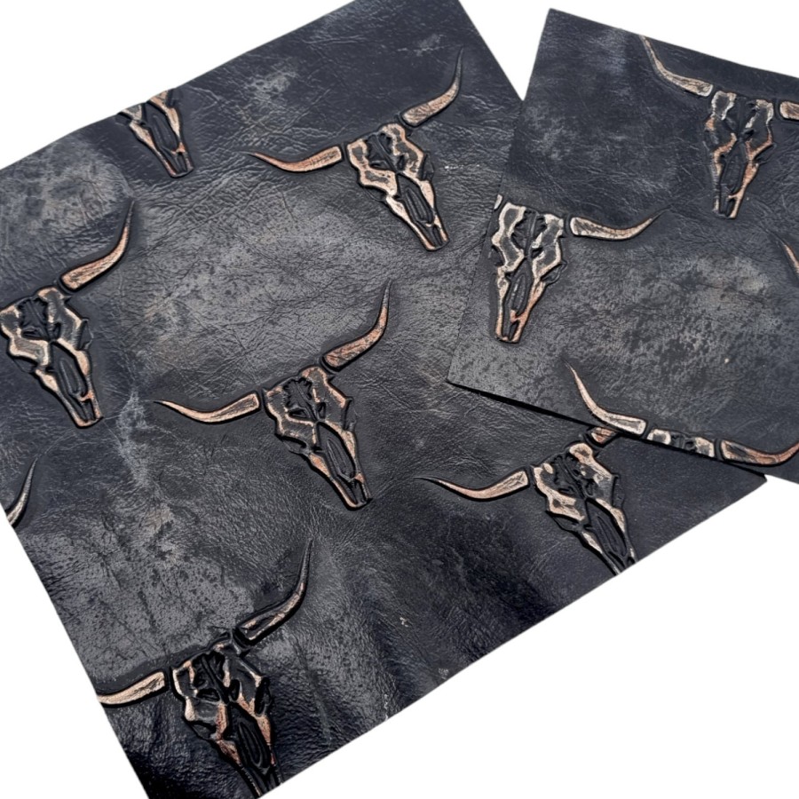 Genuine embossed leather | TEXAS Long Horn | Black and copper pieces / sheets | Various sizes available 3