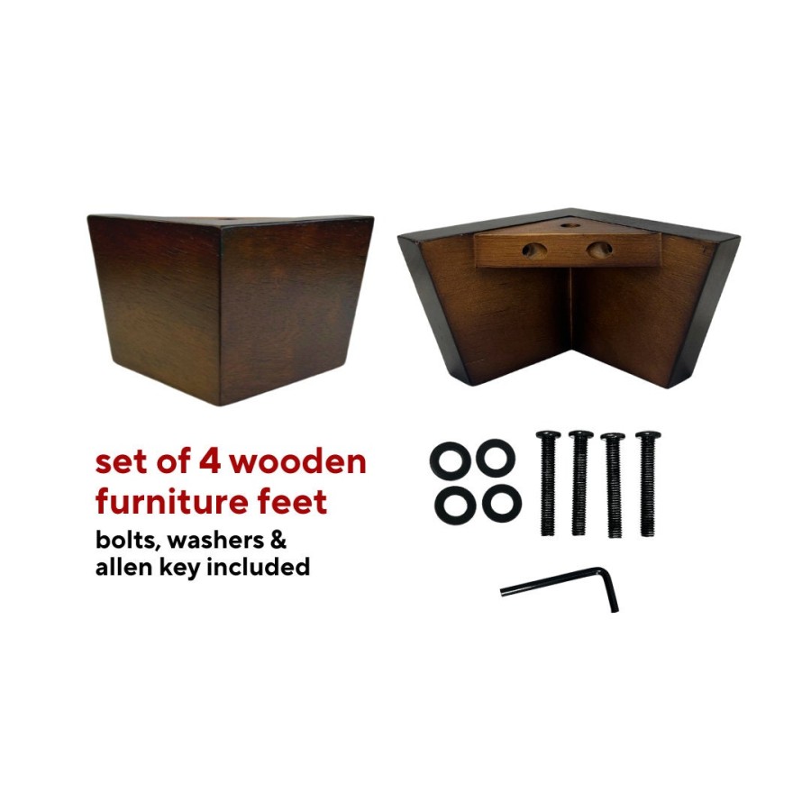 4 x Square wooden Furniture Legs | set of 4 | chunky Solid Wood furniture feet - Walnut or Black- M8 / 95mm (3.7") Tall 1