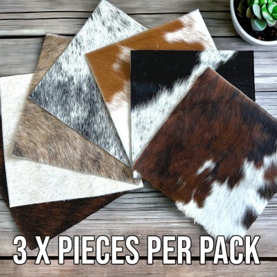 Genuine Cowhide Swatches - 3 x PIECES per pack -  20 x 20cm (8" x 8")