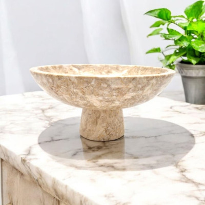 10" Natural marble pedestal bowl in beige or dark grey