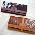 Country western style wallet / clutch - Tri-fold design - Genuine cowhide and leather