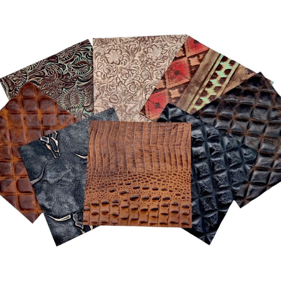 8 Piece varierty pack ! Genuine Embossed Leather Pieces 8x8" (20x20cm) - Perfect for Arts and Crafts