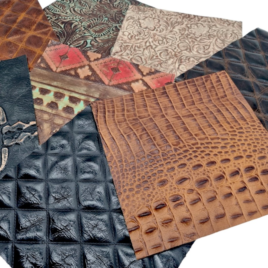 8 Piece varierty pack ! Genuine Embossed Leather Pieces 8x8" (20x20cm) - Perfect for Arts and Crafts 3