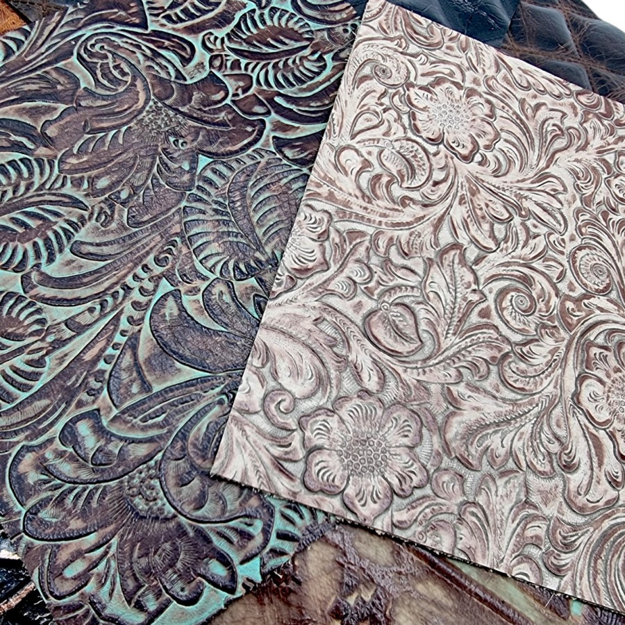 8 Piece varierty pack ! Genuine Embossed Leather Pieces 8x8" (20x20cm) - Perfect for Arts and Crafts 4