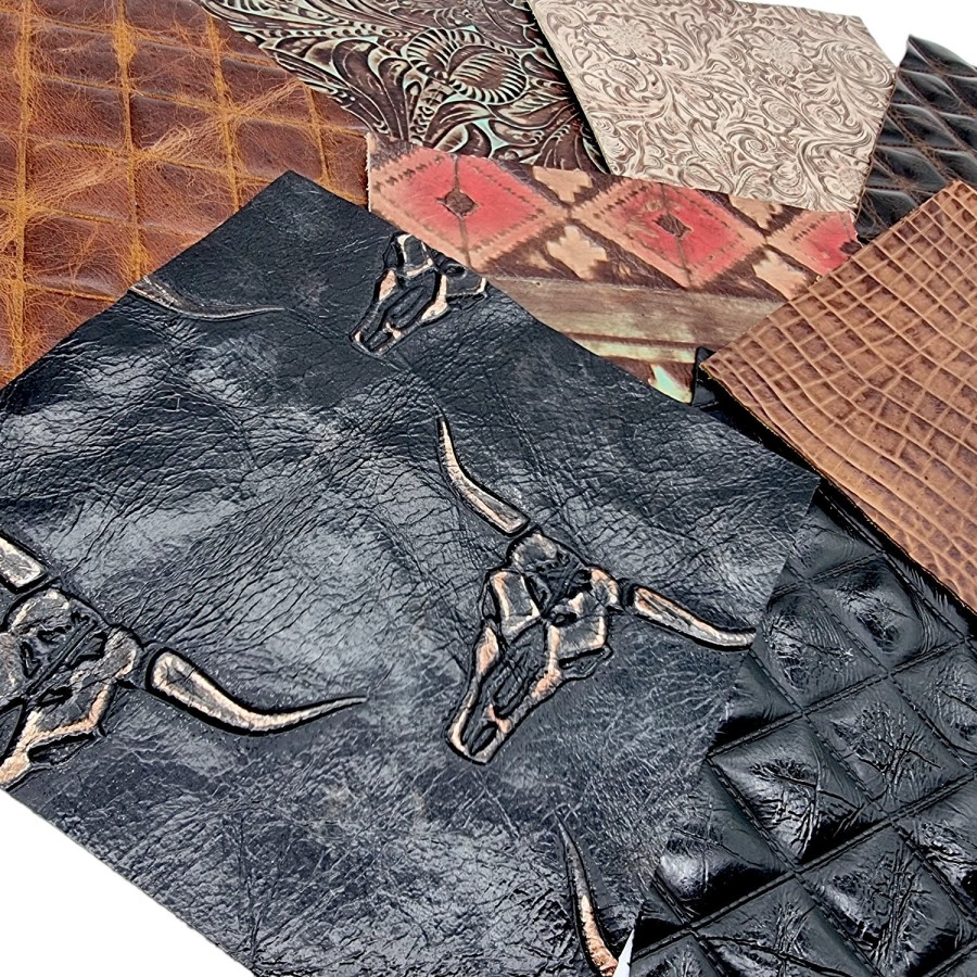 8 Piece varierty pack ! Genuine Embossed Leather Pieces 8x8" (20x20cm) - Perfect for Arts and Crafts 6
