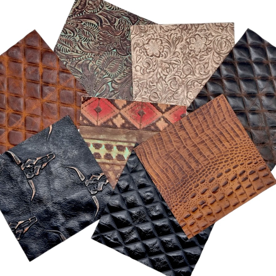 8 Piece varierty pack ! Genuine Embossed Leather Pieces 8x8" (20x20cm) - Perfect for Arts and Crafts 9