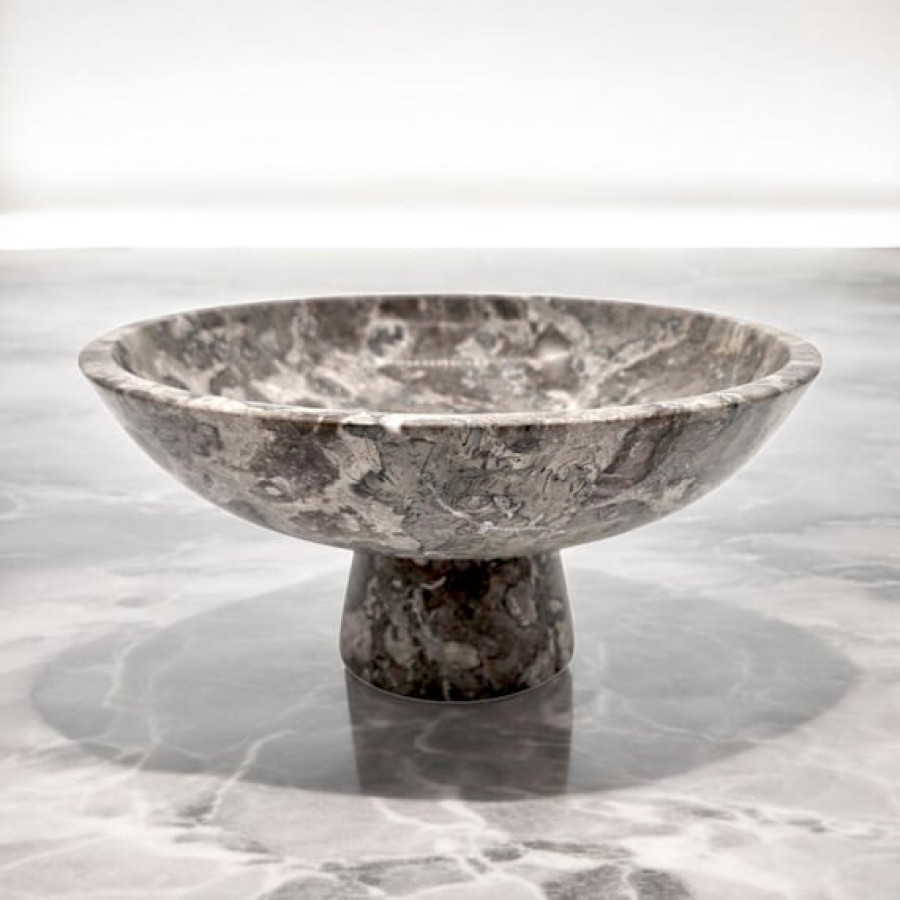 Stunning Large Marble Pedestal bowl | 10" Diameter | In Beige or Grey