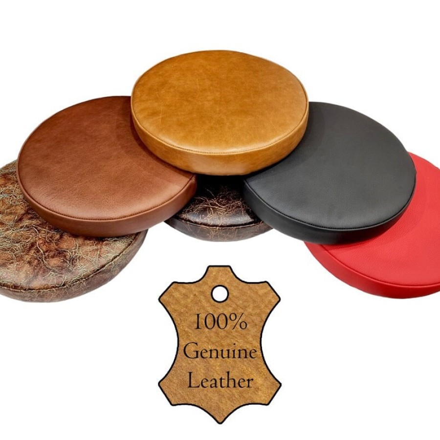 Handmade Genuine Leather Round Bar Stool / Counter Stool Replacement Seat Tops - Various colours Available