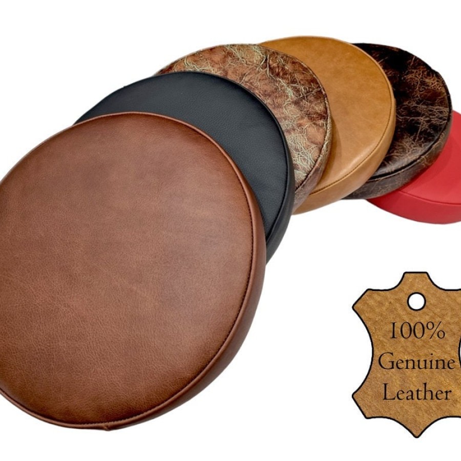 Handmade Genuine Leather Round Bar Stool / Counter Stool Replacement Seat Tops - Various colours Available 1