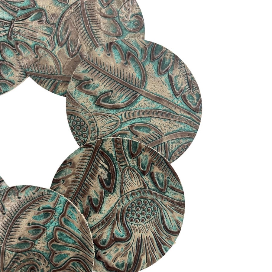 Embossed Genuine leather coasters - Set of 6 coasters - Hand made 3