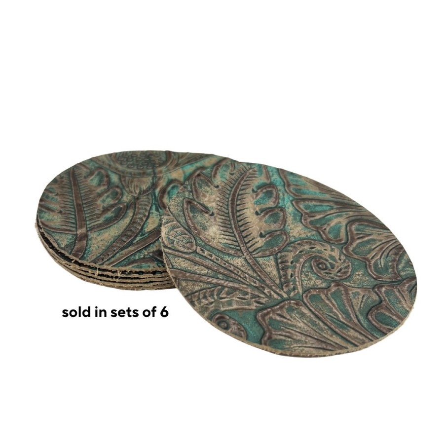 Embossed Genuine leather coasters - Set of 6 coasters - Hand made 4