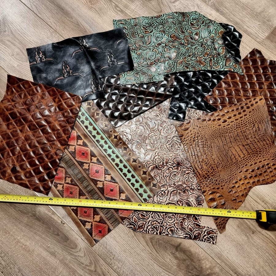 The ultimate genuine leather craft pack - 8 x Genuine embossed leather variations 0