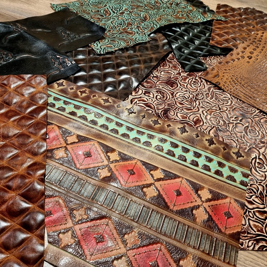 The ultimate genuine leather craft pack - 8 x Genuine embossed leather variations 5