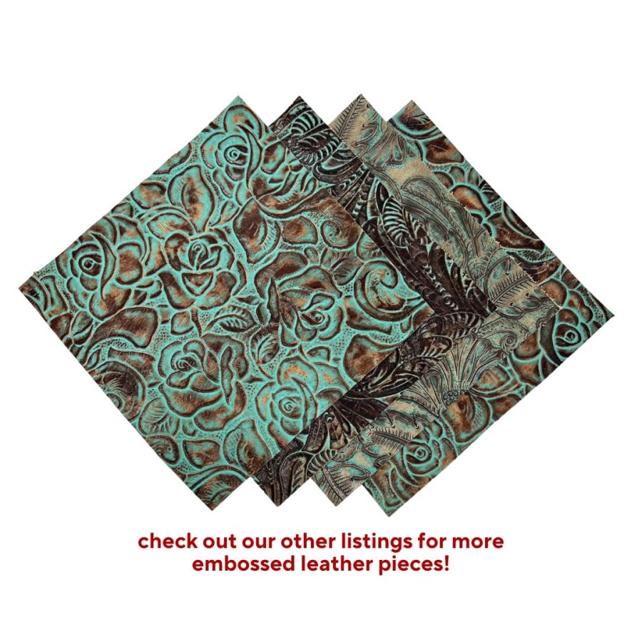 Genuine embossed leather | Roses pattern | Turquoise & Brown pieces/sheets Various sizes available 5