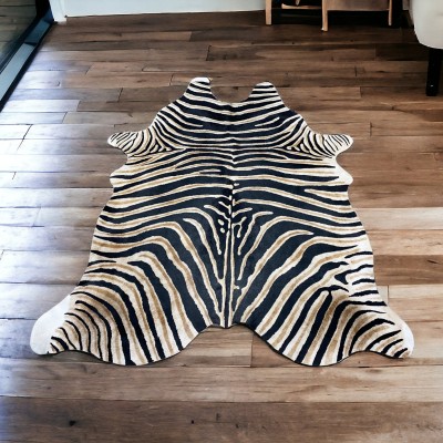 Cowhide rug | Cowhide stenciled with realistic zebra print pattern